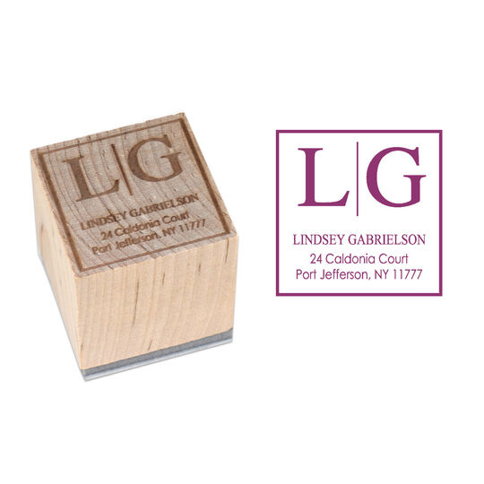 Modern Initial Duo Wood Block Rubber Stamp